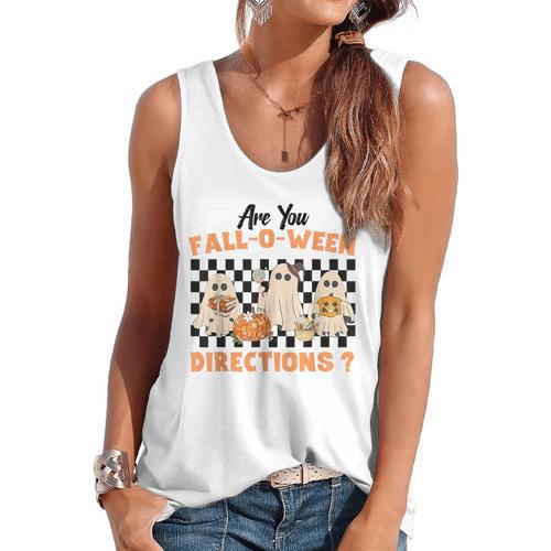 Are You Fall-O-Ween Directions Halloween Ghost Fall Teacher Flowy Tank - teacherstshirts.com