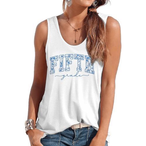 Fifth Grade Toile De Jouy Back To School Teachers Kids Flowy Tank - teacherstshirts.com AU