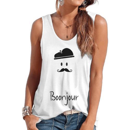 French Teacher Halloween Bonjour Ghost Flowy Tank - teacherstshirts.com AU
