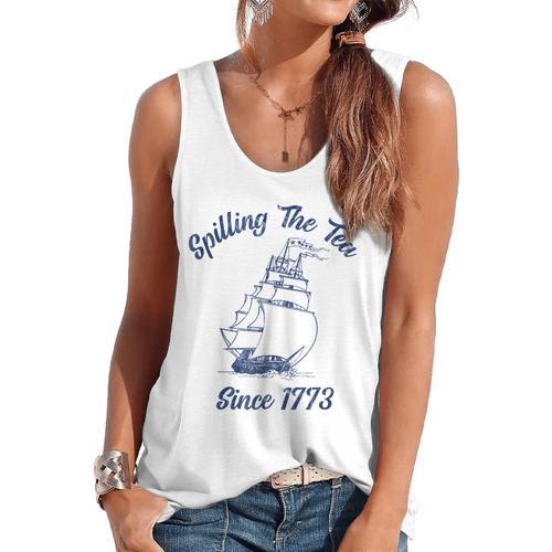 Fun 4th Of July Spilling The Tea Since 1773 History Teacher Flowy Tank - teacherstshirts.com UK