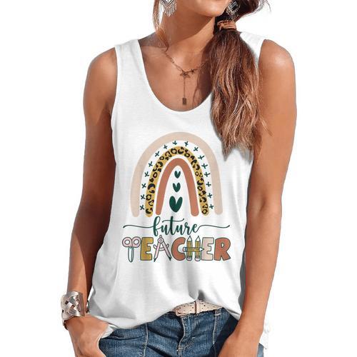 Future Teacher Boho Rainbow Leopard New Grad Student Flowy Tank - teacherstshirts.com