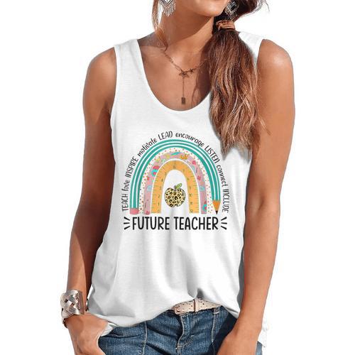 Future Teacher Cute Rainbow Leopard Teacher Outfit For Men Women Girls Kids Flowy Tank - teacherstshirts.com UK