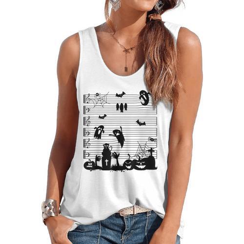 Halloween Music Note Clefs Spooky Ghost For Music Teacher Flowy Tank - teacherstshirts.com AU