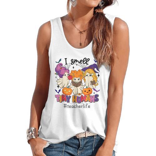 Halloween Teacher Smell a Tiny Human Ghost Spooky Season Flowy Tank - teacherstshirts.com UK