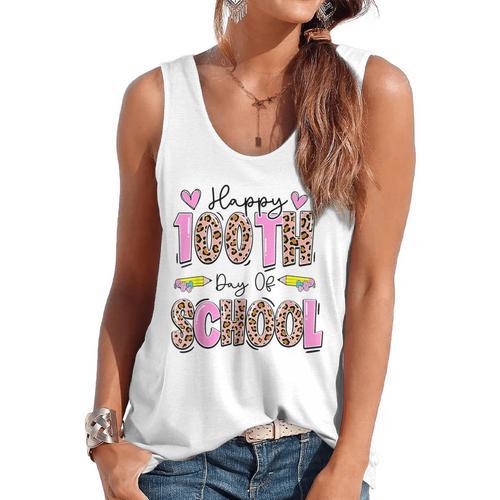 Happy 100th Day Of School Leopard Print Teacher Student Kids Flowy Tank - teacherstshirts.com