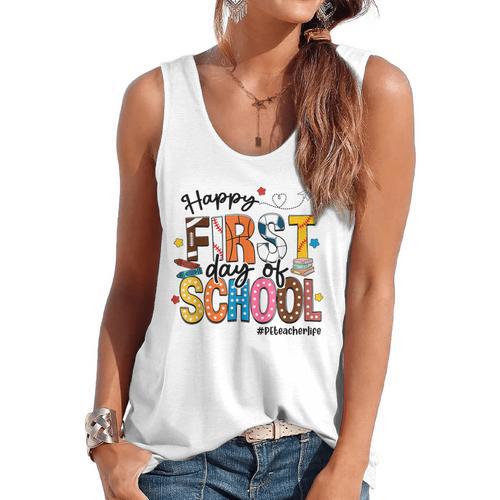 Happy First Day Of School PE Teacher Life Back To School Flowy Tank - teacherstshirts.com
