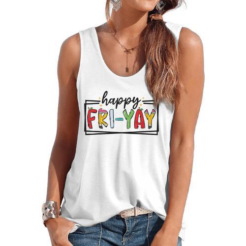 Happy Fri-Yay Friday Lovers Teacher Fri Yay Weekend Flowy Tank - teacherstshirts.com CA