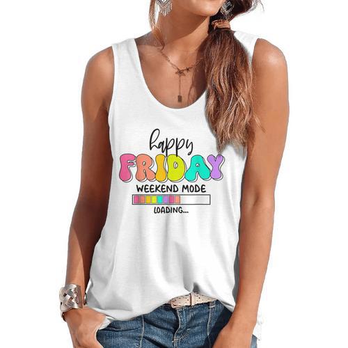 Happy Friyay Teacher School Friday Weekend Vibes Flowy Tank - teacherstshirts.com CA