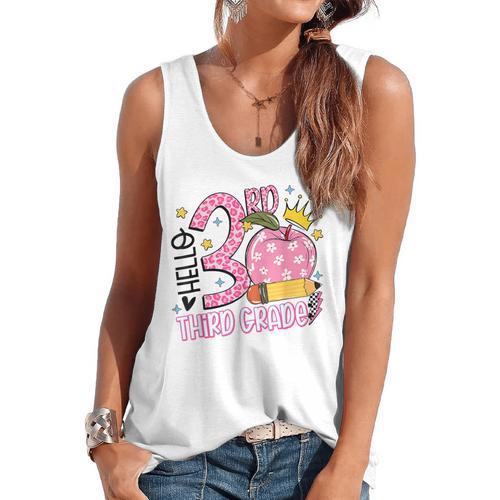 Hello 3rd Third Grade Back To School Pink Leopard Teacher Flowy Tank - teacherstshirts.com AU