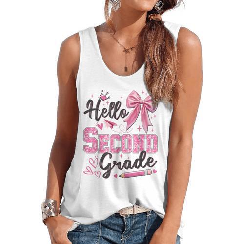 Hello Second Grade First Day Of School Coquette Teacher Girl Flowy Tank - teacherstshirts.com