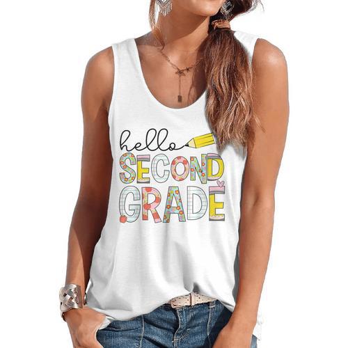 Hello Second Grade Team 2nd Grade Back To School Teacher Kid Flowy Tank - teacherstshirts.com