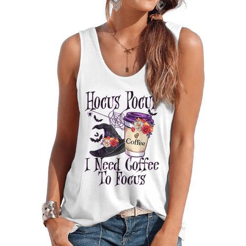 Hocus Pocus I Need Coffee To Focus Halloween Teacher Flowy Tank - teacherstshirts.com