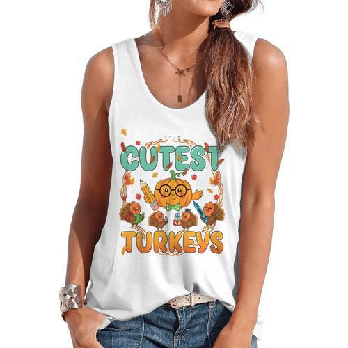 Humor I Teach The Cutest Turkeys Thanksgiving Teacher Flowy Tank - teacherstshirts.com AU