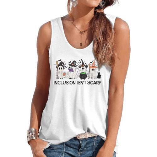 Inclusion Isn't Scary Boo Ghost Halloween Sped Teacher Flowy Tank - teacherstshirts.com CA