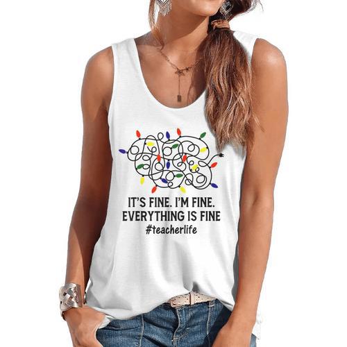 It's Fine I'm Fine Christmas Lights Teacher Xmas Flowy Tank - teacherstshirts.com UK