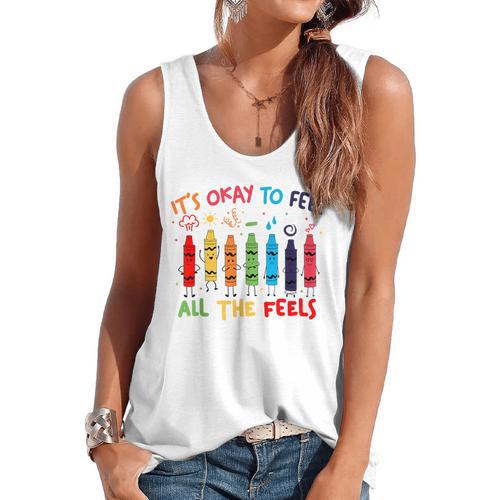 Its Okay To Feel All The Feels Mood Color Crayons Teacher Flowy Tank - teacherstshirts.com