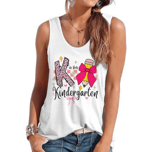 K Is For Kindergarten Teacher Coquette Bow Back To School Flowy Tank - teacherstshirts.com