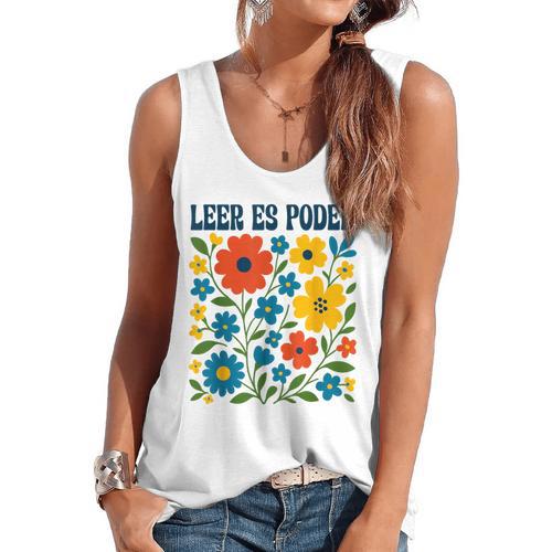 Leer Es Poder Cute Floral Boho Spanish Teacher Reading Flowy Tank - teacherstshirts.com DE