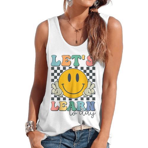 Let's Learn Today Smile Face Back To School For Teacher Kids Flowy Tank - teacherstshirts.com
