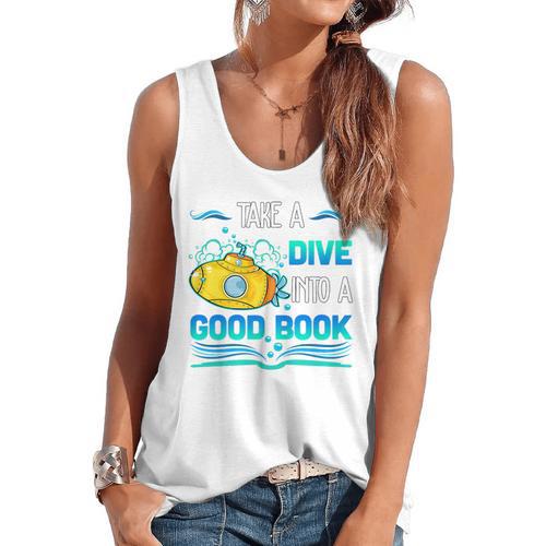 Librarian Teacher Dive Into A Good Book Reading Premium Tri-Blend Flowy Tank - teacherstshirts.com CA