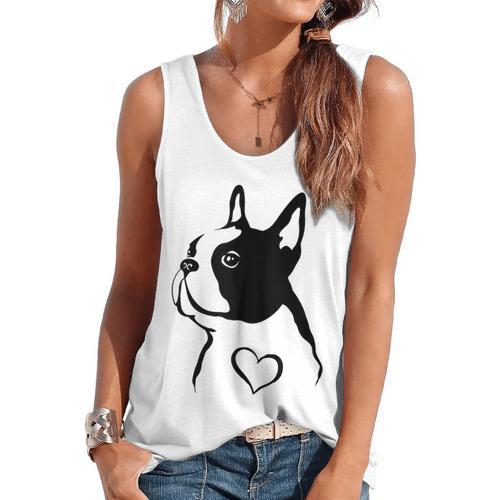 I Love My Boston Terrier Dog With Heart Flowy Tank - Bostonterriersmerch.com