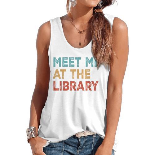 Meet Me At The Library For Teachers And School Librarians Flowy Tank - teacherstshirts.com
