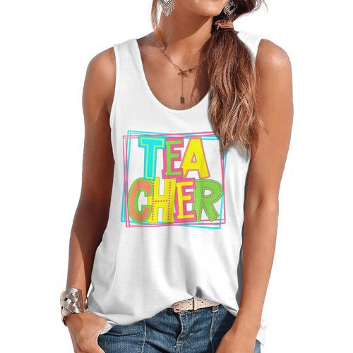 Neon Retro Teacher Cute Teacher Team New Teacher Back To Sch Flowy Tank - teacherstshirts.com