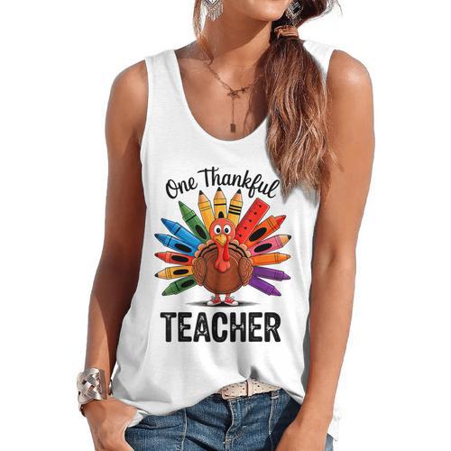 One Thankful Teacher Thanksgiving TurkeyCute Pencil Flowy Tank - teacherstshirts.com DE