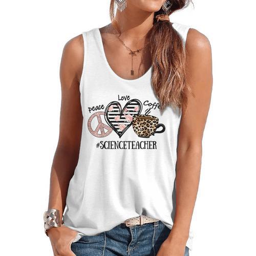 Peace Love Coffee Science Teacher Flowy Tank - teacherstshirts.com AU