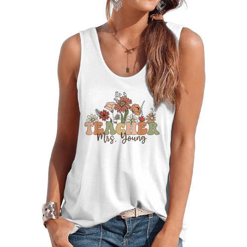 Personalized Name Teacher Mrs Young Back To School Custom Flowy Tank - teacherstshirts.com AU