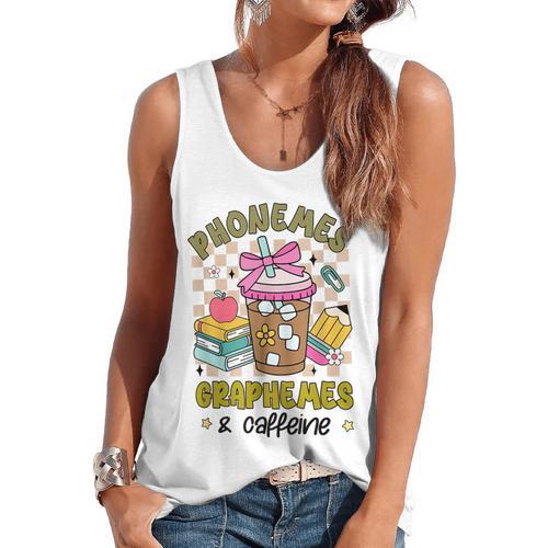 Phonemes Graphemes Caffeine Back To School Reading Teacher Flowy Tank - teacherstshirts.com AU