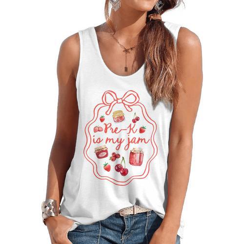 Preschool Pre-K Is My Jam Strawberry Girl Teacher Kids Flowy Tank - teacherstshirts.com CA