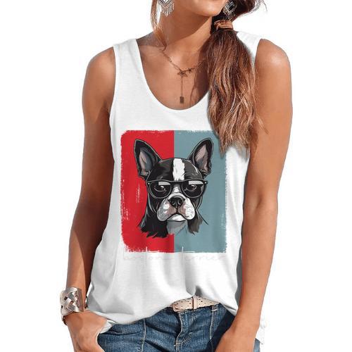 Retro Boston Terrier Dog Lover Bostie Mom Dad Dog Owner Flowy Tank - Bostonterriersmerch.com