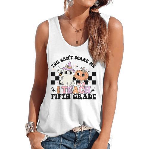 Retro You Can't Scare Me I Teach 5th Grade Teacher Halloween Flowy Tank - teacherstshirts.com CA