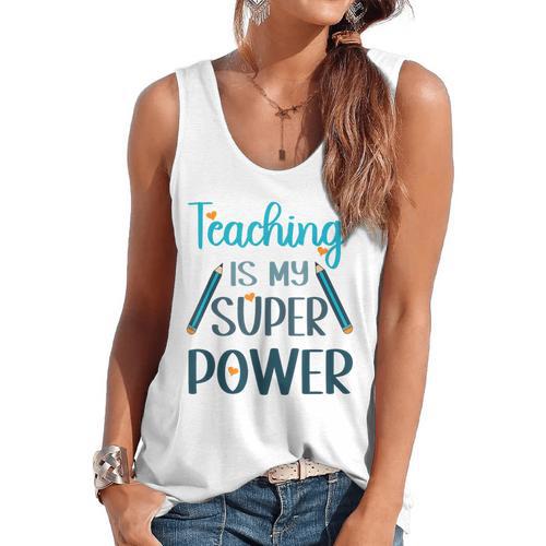 Retro Groovy Teaching Is My Super Power Teacher's Present Men Women Flowy Tank - teacherstshirts.com DE