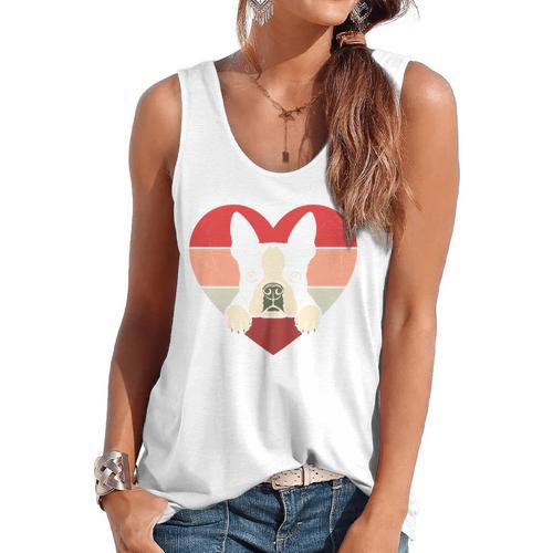 Retro Heart Boston Terrier Dog Vintage Valentine Flowy Tank - Bostonterriersmerch.com