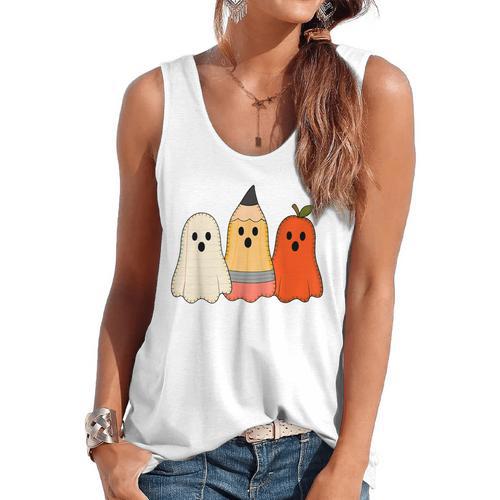Retro Pencil Ghost Boo Spooky Teacher Halloween Costume Flowy Tank - teacherstshirts.com AU