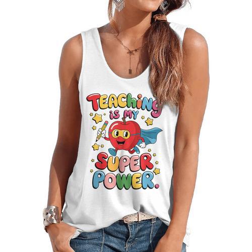 Retro Teaching Is My Superpower Apple Teacher Appreciation Flowy Tank - teacherstshirts.com CA