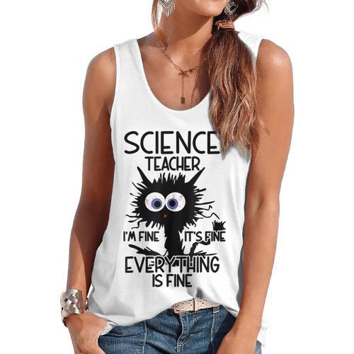 Science Teacher Appreciation Merch -Adults -Youth Grey Classic Fit Modern Science Theme Cartoon Flowy Tank - teacherstshirts.com AU