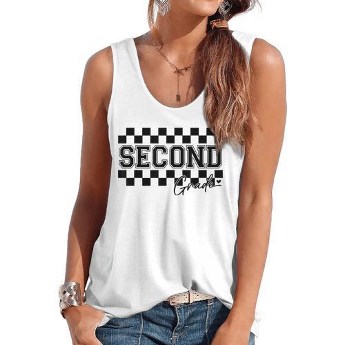 Second Grade Checkered Teacher 1st Day Back To School Women Flowy Tank - teacherstshirts.com AU
