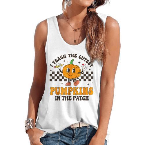 I Teach The Cutest Pumpkins In The Patch Groovy Teacher Fall Flowy Tank - teacherstshirts.com UK