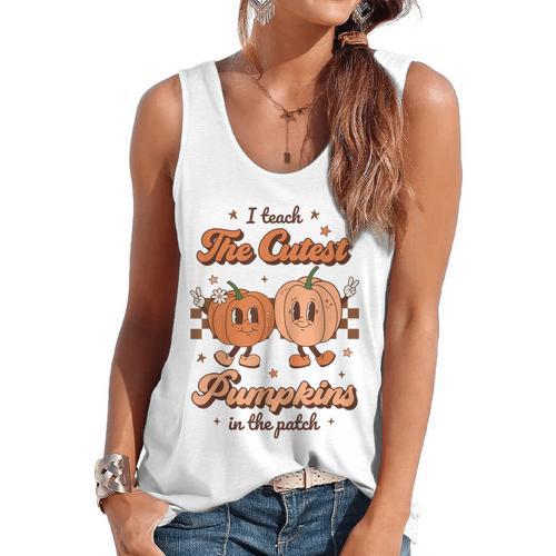 I Teach The Cutest Pumpkins In The Patch Retro Teacher Fall Flowy Tank - teacherstshirts.com UK
