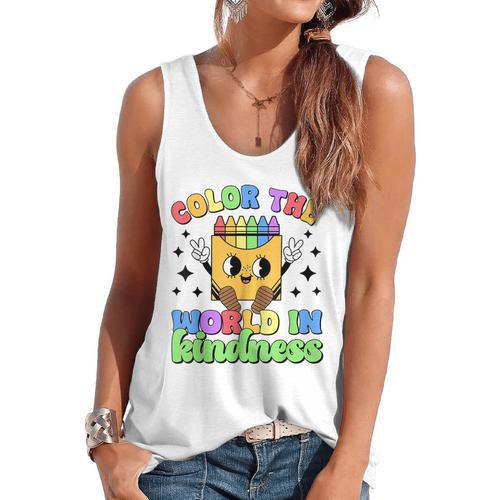 Teacher Back To School Color In Kindness Crayon Pencil Flowy Tank - teacherstshirts.com AU