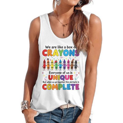 Teacher We Are Like a Box Of Crayons Back To School Flowy Tank - teacherstshirts.com AU