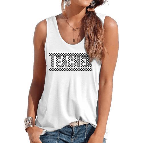 Teacher Checkered Racing Teacher Appreciation Men Women Flowy Tank - teacherstshirts.com DE