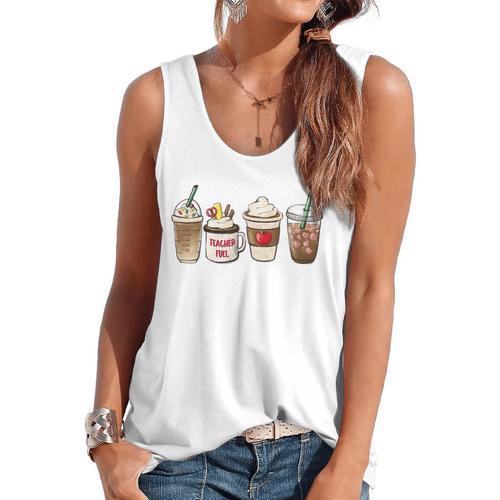 Teacher Fuel Coffee Teacher Mug Latte Iced Coffee Fall Flowy Tank - teacherstshirts.com