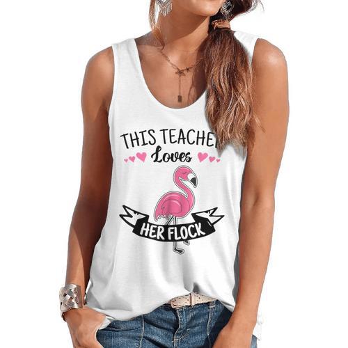 This Teacher Loves Her Flock Cute Flamingo Teacher Flowy Tank - teacherstshirts.com UK