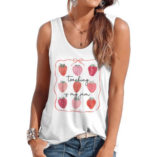 Teaching Is My Jam Teacher Team Crew Cute Strawberry Girls Flowy Tank - teacherstshirts.com DE