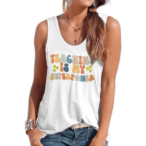Teaching Is My Superpower Vintage Groovy University Teacher Flowy Tank - teacherstshirts.com