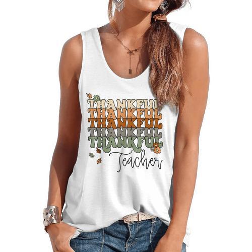 Thankful Teacher Thanksgiving Fall Pumpkin Turkey Flowy Tank - teacherstshirts.com CA
